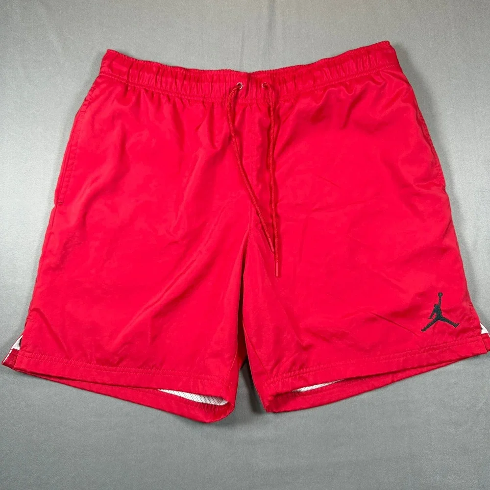 Jordan Essentials Men Large Red Poolside Nylon Mesh Lined Shorts CZ4751-687 Cas.